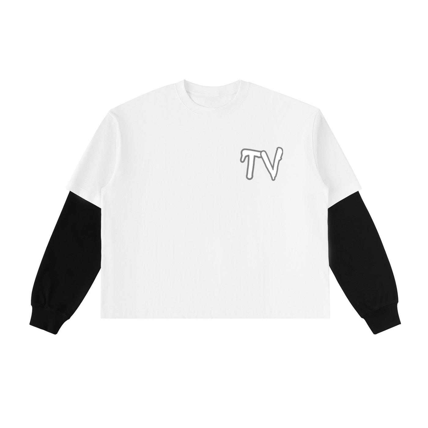 Layered Contrast Sleeve Cotton T-Shirt