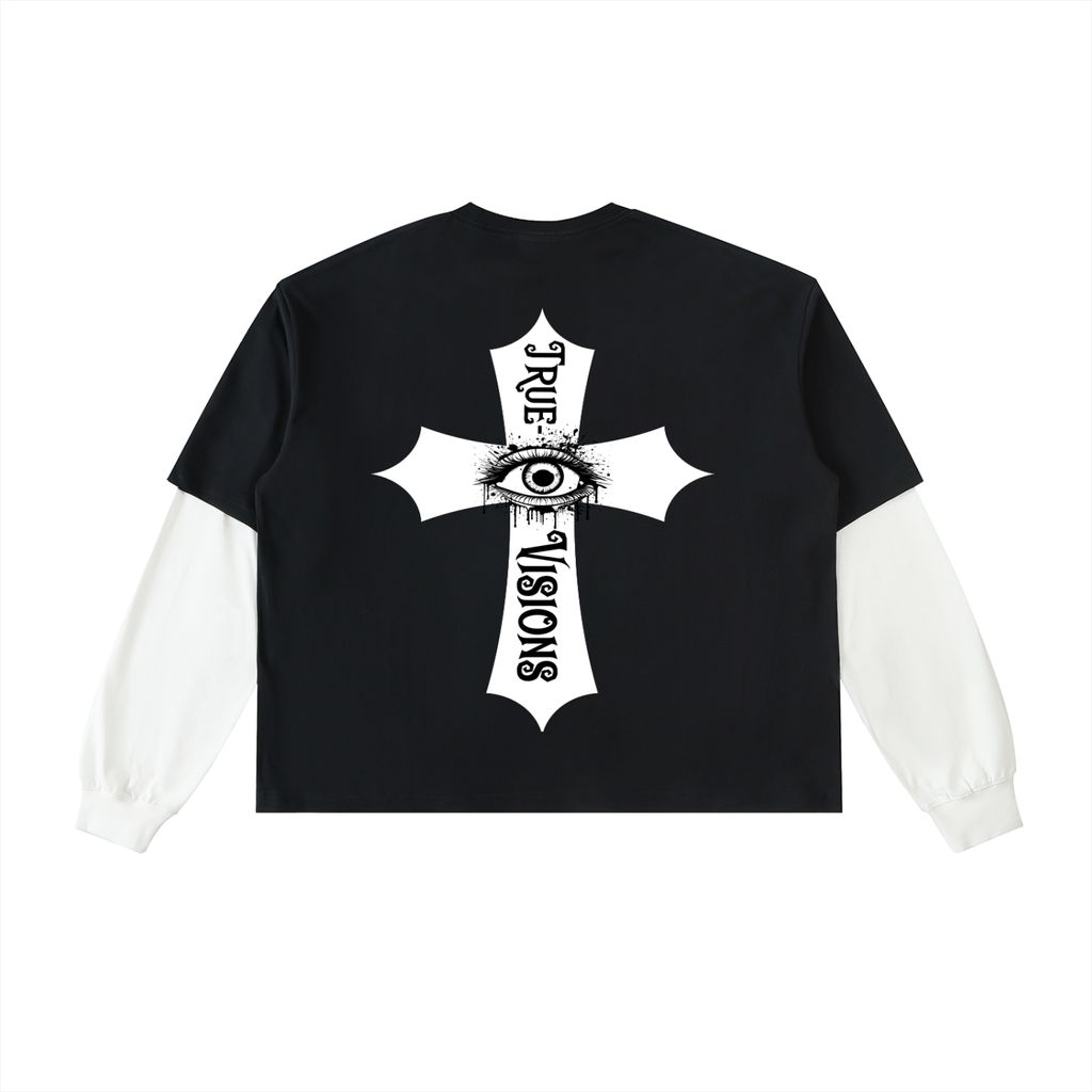 Layered Contrast Sleeve Cotton T-Shirt