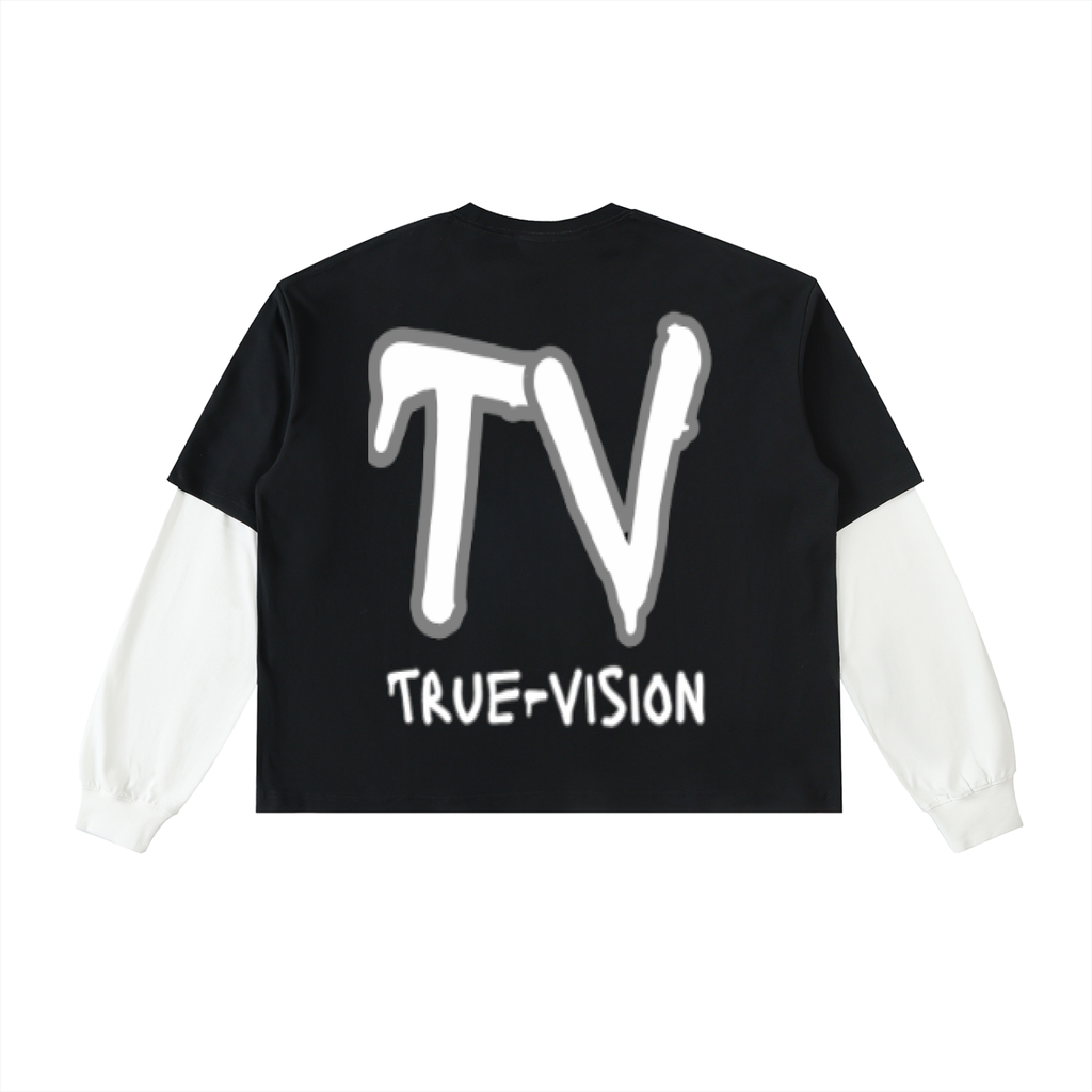 Layered Contrast Sleeve Cotton T-Shirt