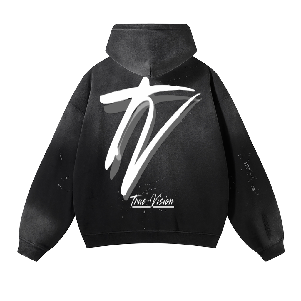 Vintage Washed Frayed Fleece Hoodie