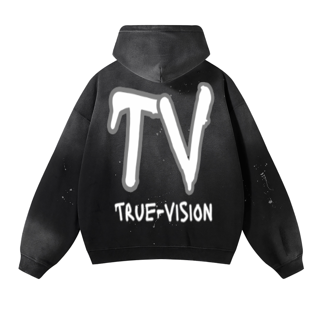 Vintage Washed Frayed Fleece Hoodie