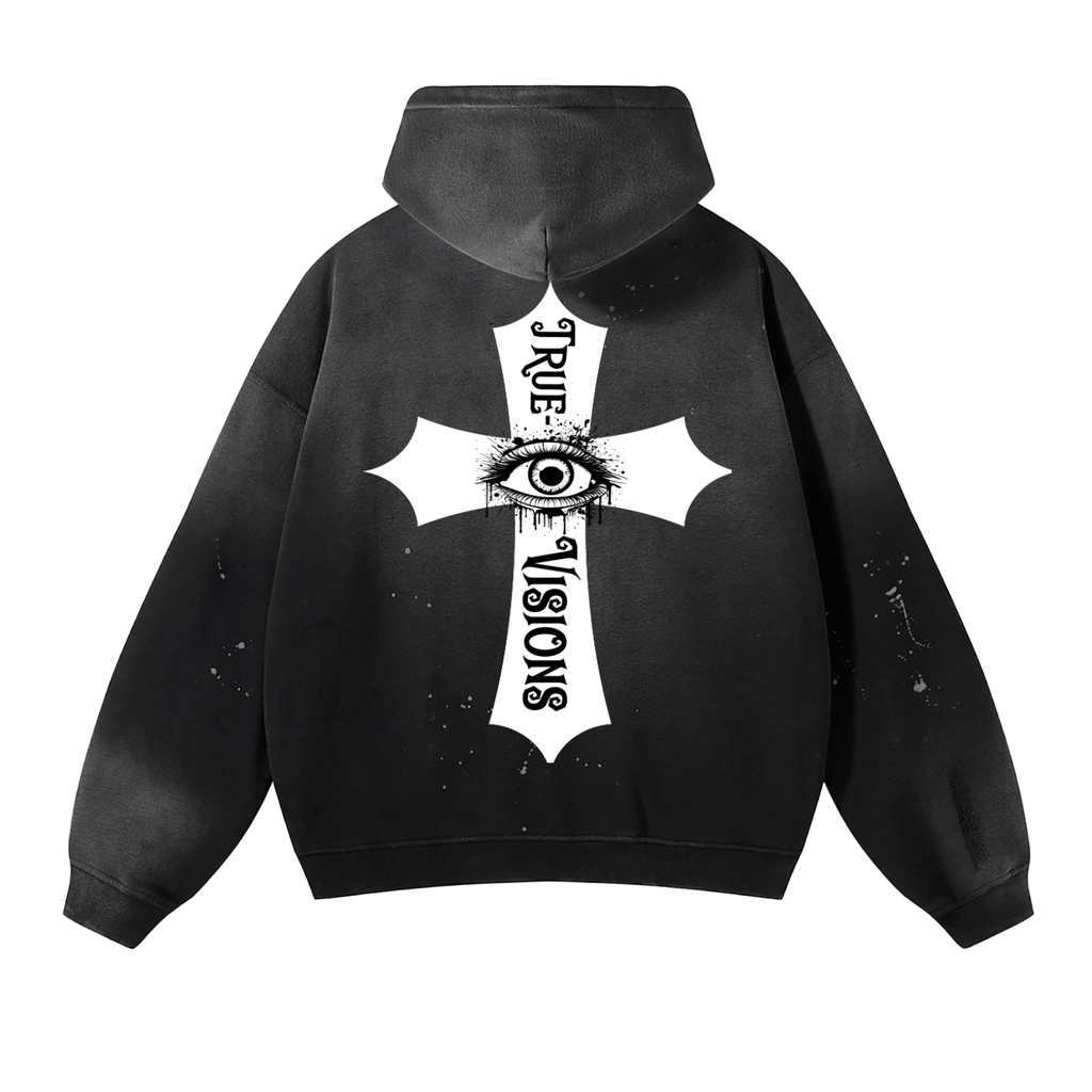 Vintage Washed Frayed Fleece Hoodie