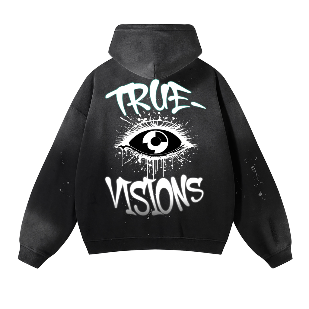 Vintage Washed Frayed Fleece Hoodie